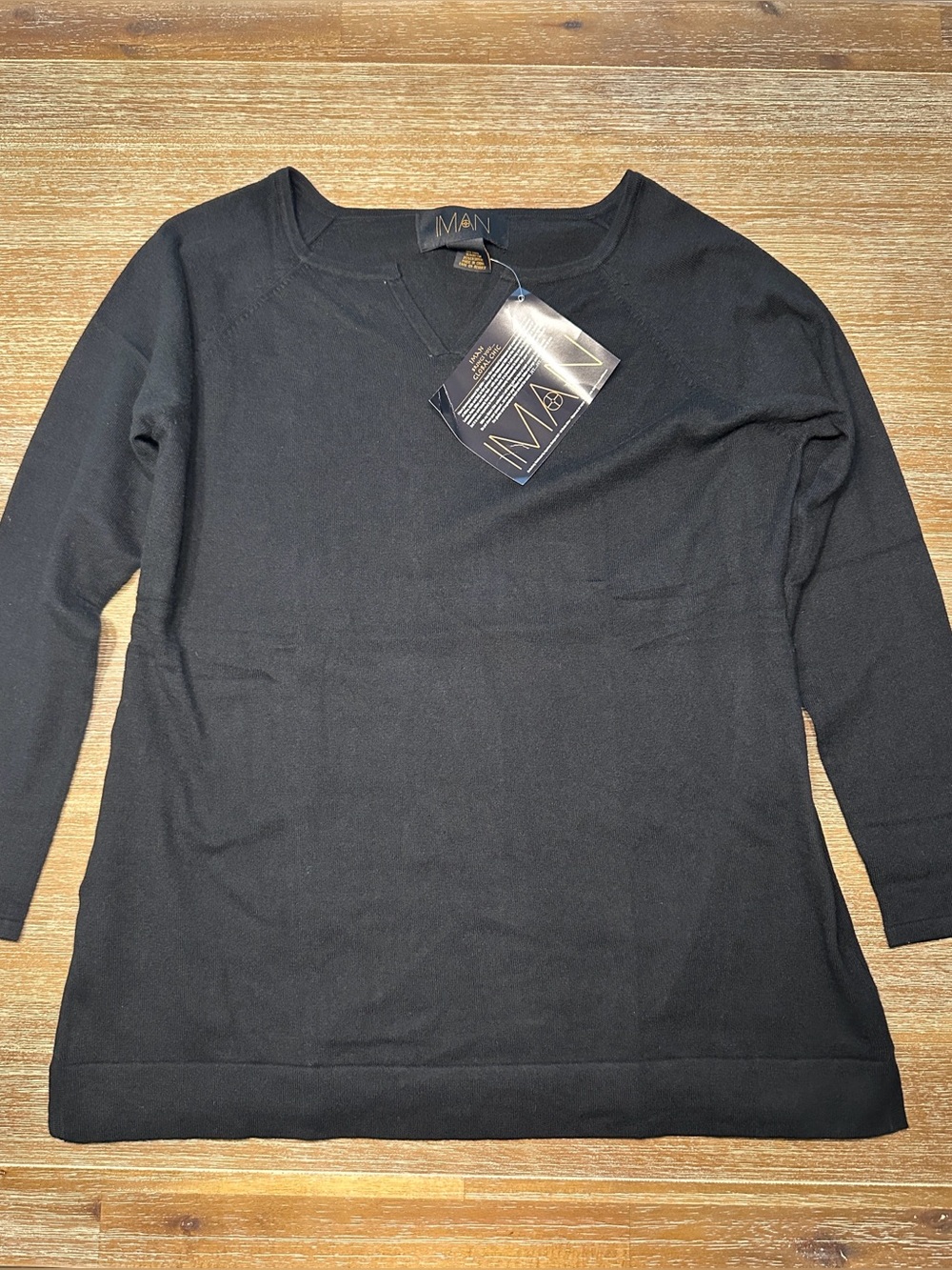 NWT IMAN Black Cashmere Blend Tunic Sweater XL  Minimalist Neutral Basics